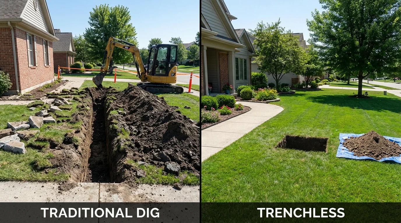 Trenchless sewer repair with minimal yard damage versus traditional excavation in Paterson, NJ